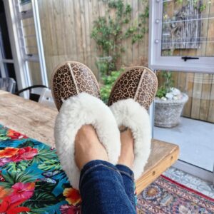 Leopard Print Merino Full-Upper Slipper