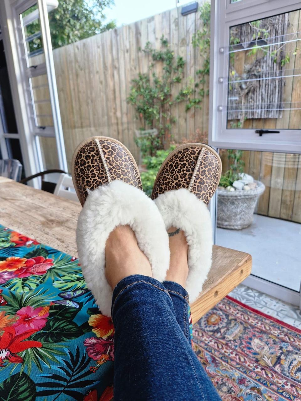Leopard Print Merino Full-Upper Slipper